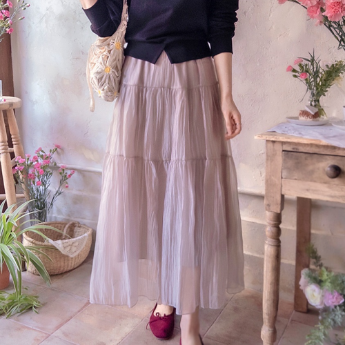 正韓 柔美輕盈飄逸鬆緊腰 層次裙擺 長裙【YA74509】韓國代購