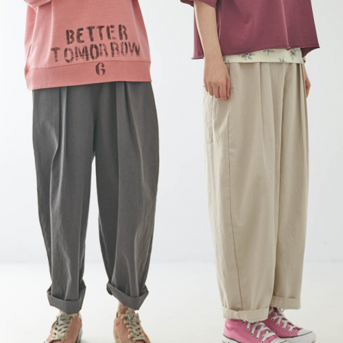 正韓  質感抓褶口袋貼片寬鬆休閒褲【F40379】