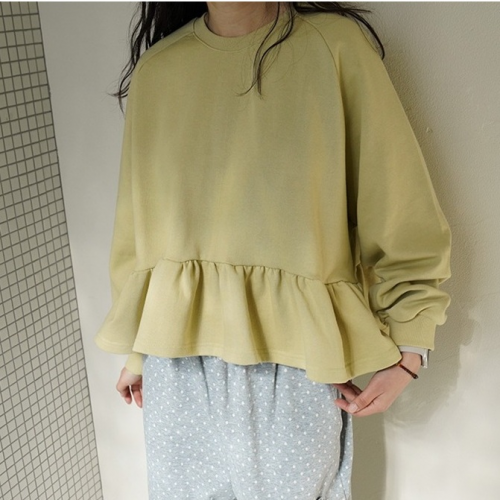 正韓 可愛休閒皺褶裙擺 娃娃衫上衣【C74213】韓國代購