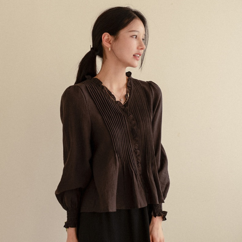 正韓   皺褶荷葉邊V領襯衫【B74229】