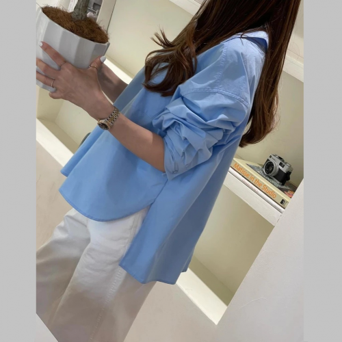 正韓 韓國熱銷款~隨興飽和色系 寬鬆弧形前短後長後開岔襯衫【W74228】韓國代購