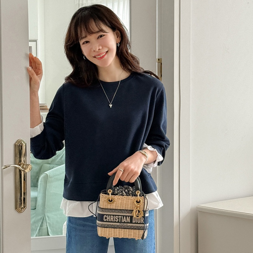 正韓 拼接皺褶荷葉 設計配色上衣【C74231】韓國代購