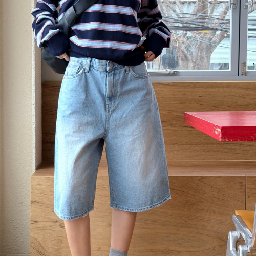 正韓  復古牛仔百慕達短褲【B74237】