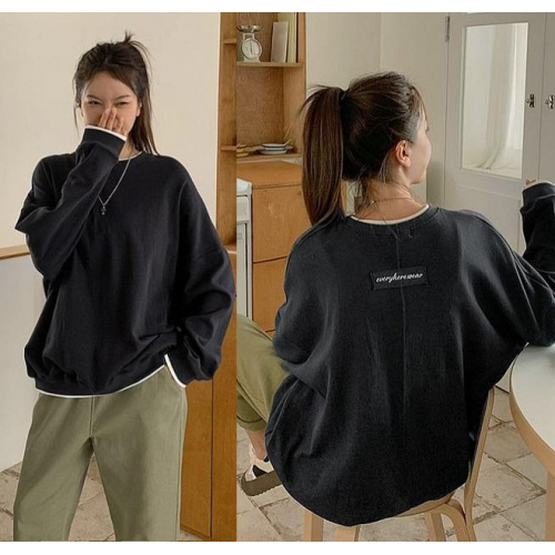 正韓  層次下擺假兩件背補丁標籤T上衣【A74245】