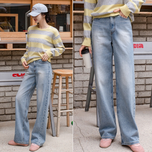 正韓 水洗美刷色挺版修身 牛仔褲 直筒寬褲【VS74249】韓國代購