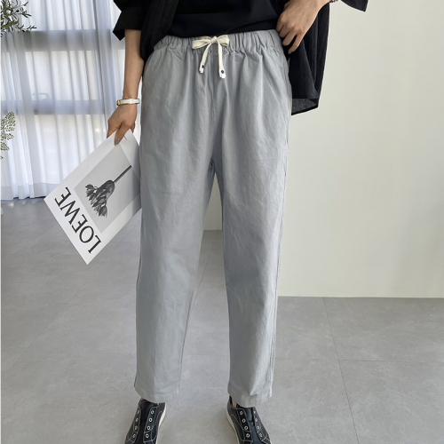 正韓   休閒抽繩鬆緊腰 後扣設計錐形褲 老爺褲【A74281】