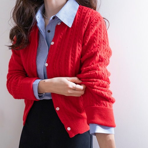 正韓   蓬鬆基本款春季麻花開襟衫 針織外套【A74282】