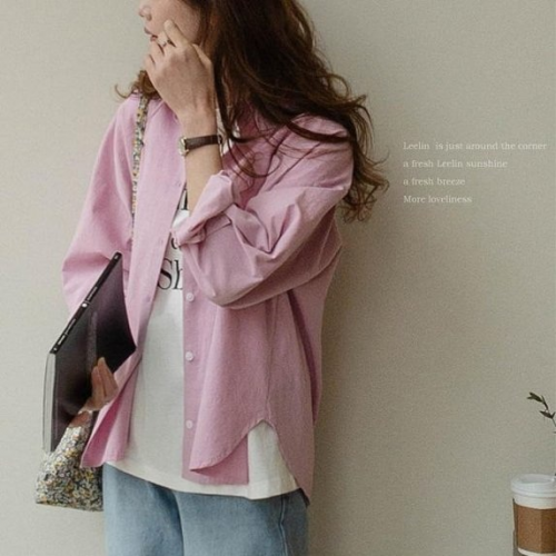 正韓   前後不對稱下擺亮麗色彩 寬鬆襯衫【A74283】韓國代購