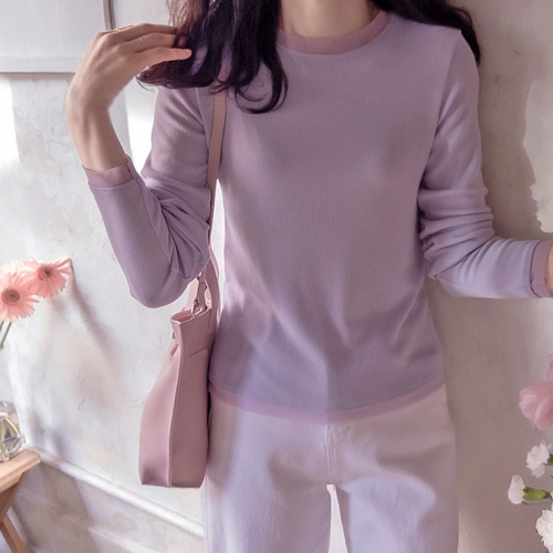 正韓  浪漫撞色柔軟彈性T【A74285】