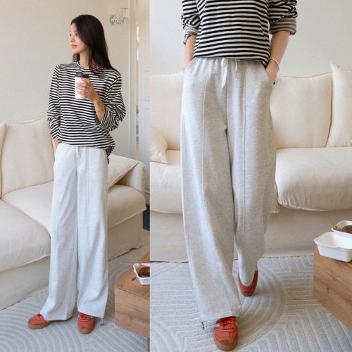 正韓 自然垂墜 彈性腰褲腳抽繩可調整休閒褲【E74283】韓國代購