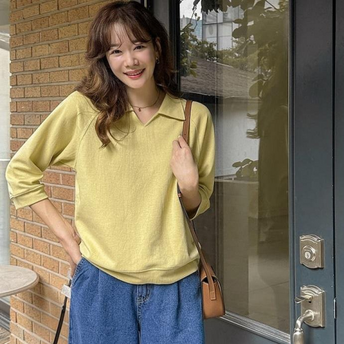 正韓 俐落翻領切線T上衣【B59417】韓國代購