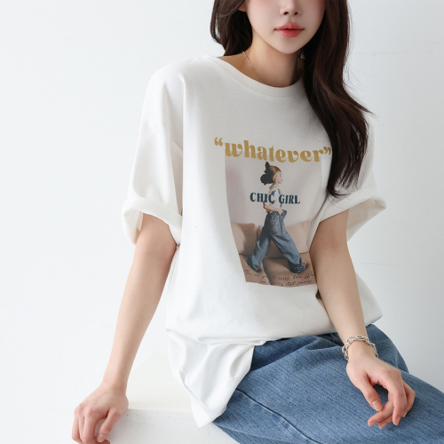 正韓  寬鬆印花短袖T上衣【A74289】