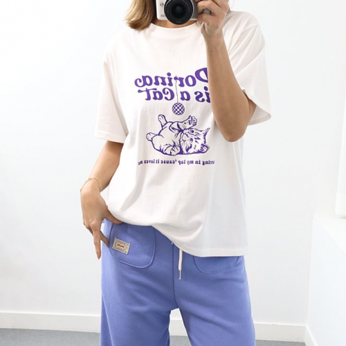 正韓  可愛貓咪印花短T上衣【B74287】