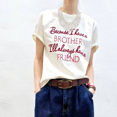 正韓 剛好的長度字母刺繡短袖 棉T上衣【E7A4287】韓國代購