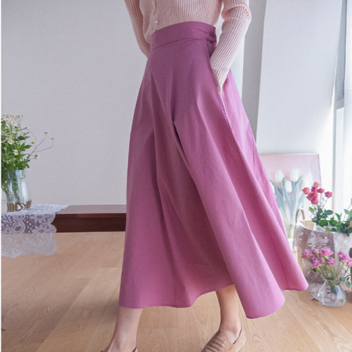 正韓 優雅 柔美線條後鬆緊腰Ａ字型中長裙【A74292】