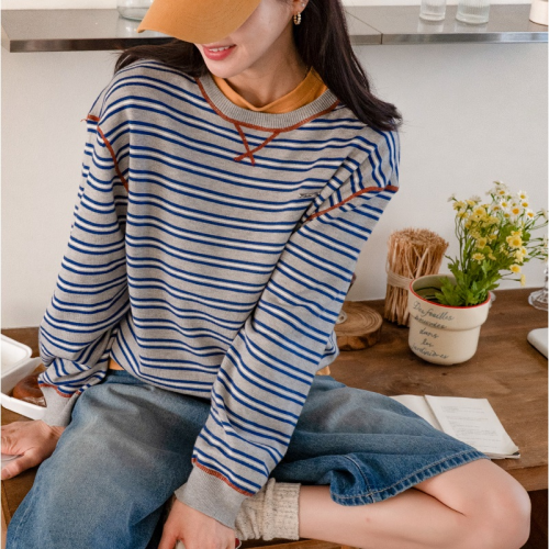 正韓  撞色條紋活潑色 針織上衣【B74297】