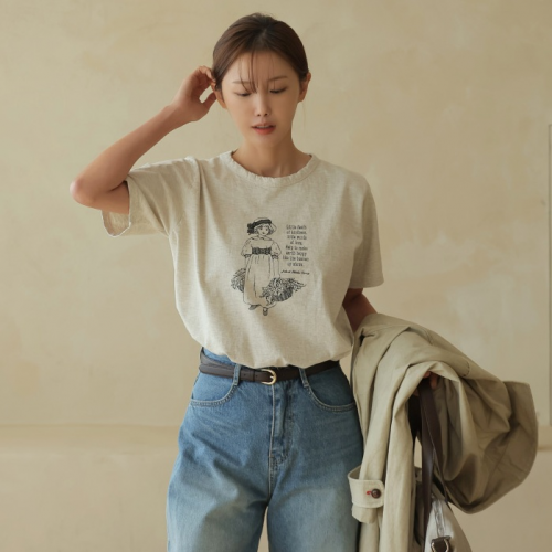 正韓 質感復古繪畫女童水洗印花T【C74293】韓國代購