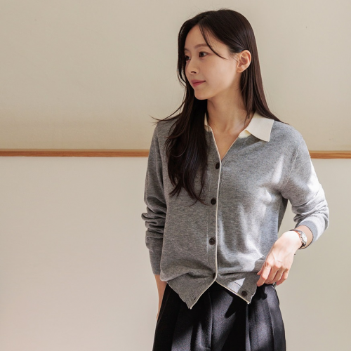 正韓  俐落柔軟配色開襟修身針織上衣【WE74208】