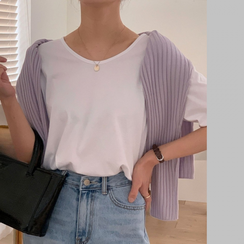 正韓 韓國熱銷~推薦 UV領素面純色純棉T【FS74292】韓國代購