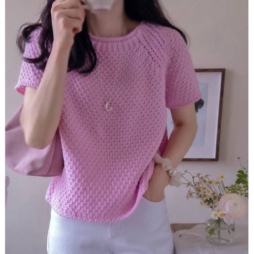 正韓 華夫格質感圓領針織短袖上衣【A74351】韓國代購