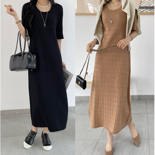 正韓 好彈性 麻花針織連身裙  長洋裝【C74352】韓國代購