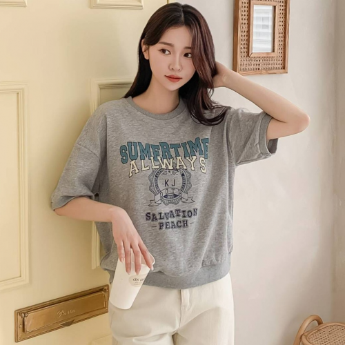 正韓 休閒印花短袖衛衣上衣T【E74365】韓國代購