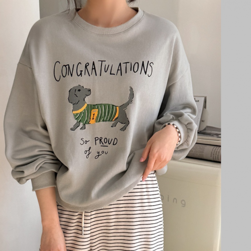 正韓 可愛狗狗印花T上衣落肩【C74382】韓國代購