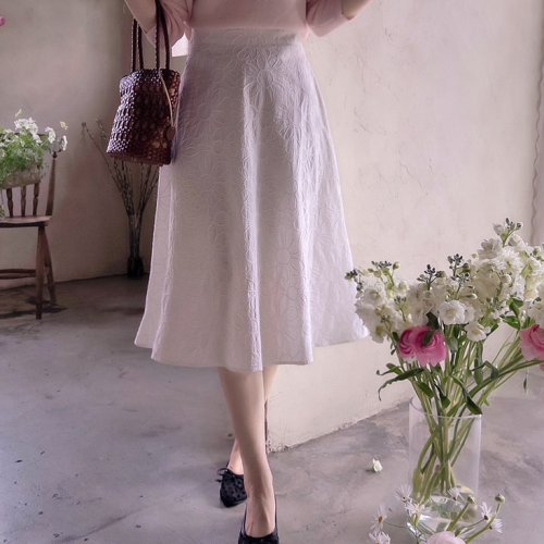 正韓  花朵刺繡漂亮線條腰帶半身裙 長裙【B74386】