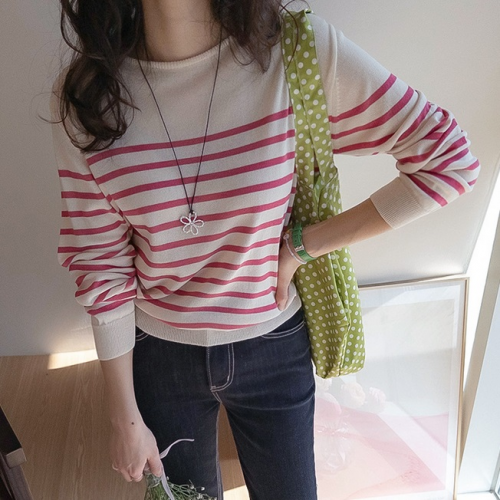 正韓  經典條紋配色 針織上衣【B74387】