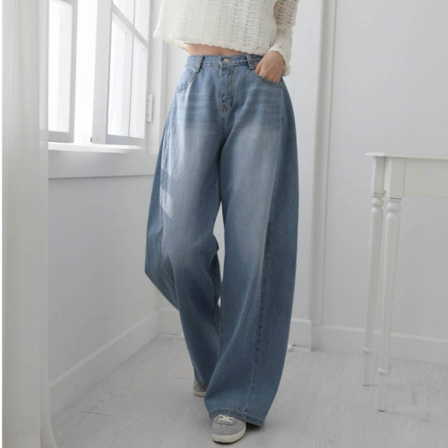 正韓 後鬆緊腰曲線寬鬆牛仔褲 彎刀褲【C74410】韓國代購