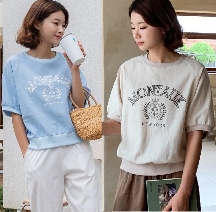 正韓 棉麻印花下縮上衣T【H66332】韓國代購