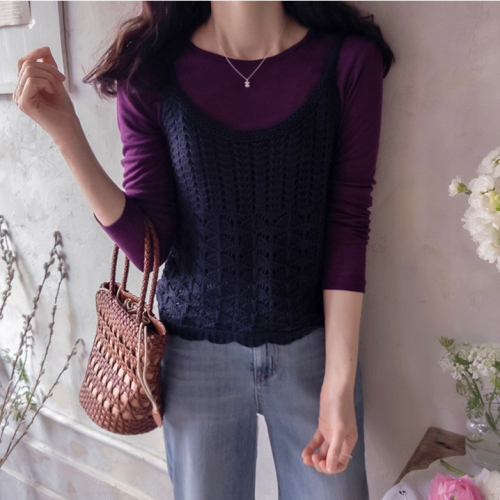 正韓 鏤空波浪下擺針織背心【B75209】
