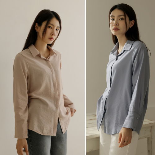 正韓  柔和垂墜輕盈微光澤 寬鬆襯衫【A75306】