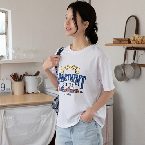 正韓  純棉字母裂纹印花短袖T 上衣【B75309】