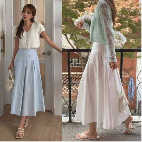 正韓 韓國熱銷~唯美後鬆緊腰喇叭線條長裙【D75901】韓國代購