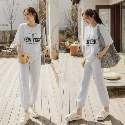 正韓一套!休閒字母上衣+縮口褲 套裝【A66603】韓國代購
