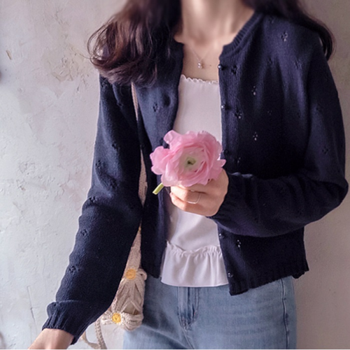 正韓  質感迷你鏤空好搭開襟 針織外套【A75909】