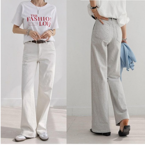 正韓 褲腳內配色設計 內鬆緊腰顯瘦舒適直筒褲 S~XXXL號【V75002】