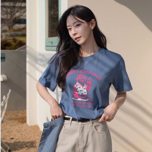 正韓 可愛休閒俏皮裂紋印花短T上衣【A75219】