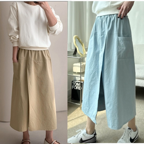 正韓 可掀式口袋褲裙 鬆緊腰 一片裙【A75241】韓國代購