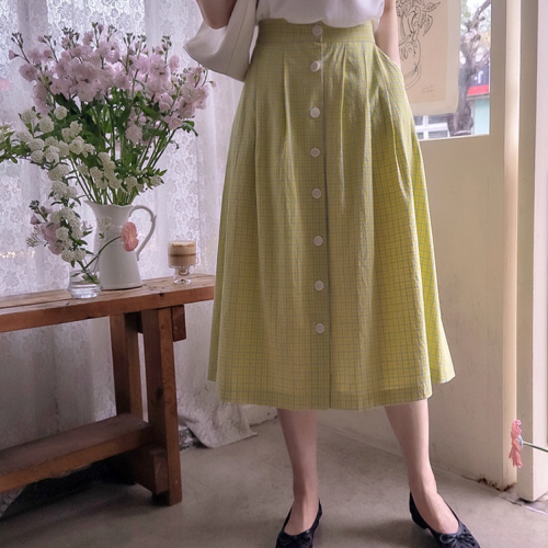 正韓  清新格紋裙後鬆緊腰 長裙【A75269】