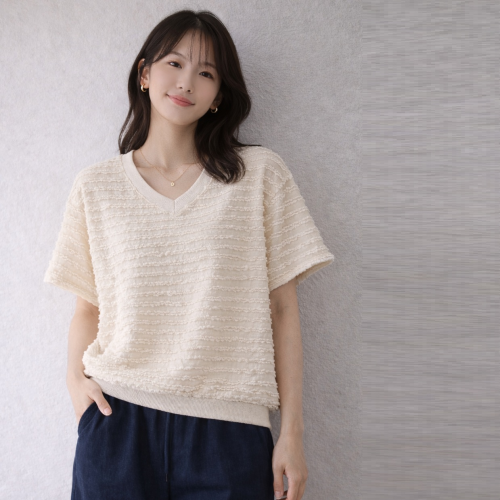 正韓 V領波浪層次設計短T上衣【E75326】韓國代購