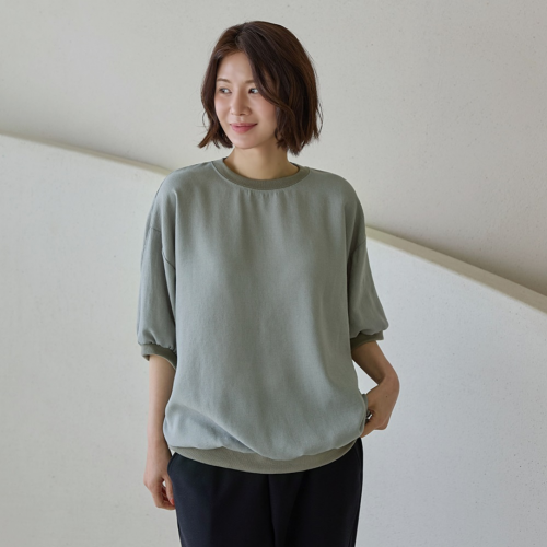 正韓  寬鬆拼接 縮下擺 上衣【E75328】