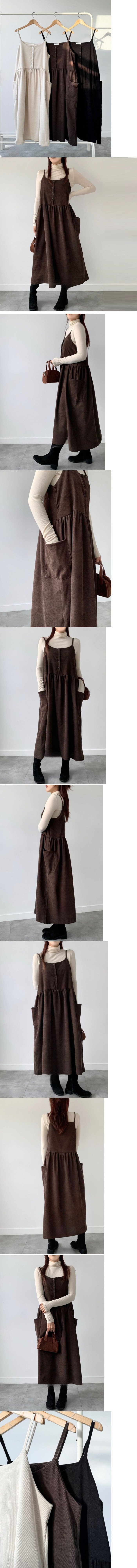 Forever Kids 正韓 吊帶燈芯絨口袋 連身裙 長洋裝背心裙寬鬆版【H622210】韓國代購