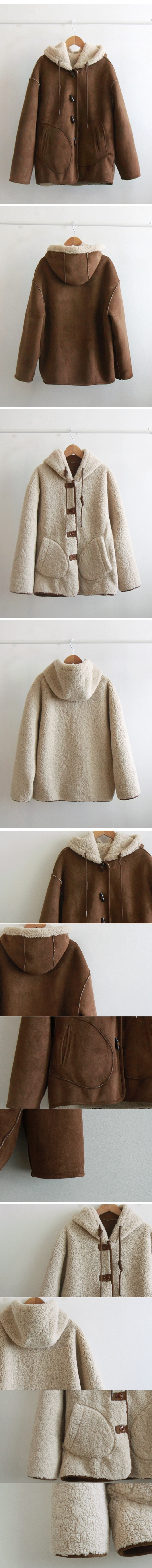 正韓 雙面可穿 連帽毛絨口袋 麂皮連帽外套【B622207】韓國代購