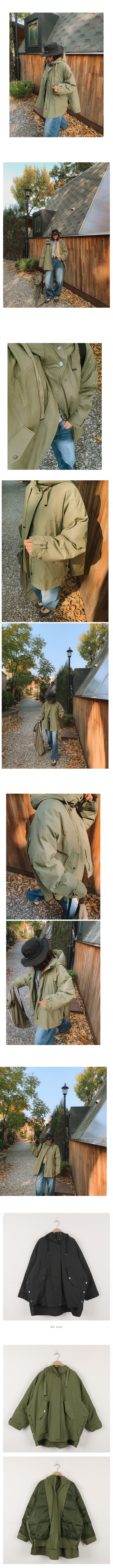 正韓 個性寬鬆版軍綠 連帽側扣鋪棉外套【F62225】 韓國代購