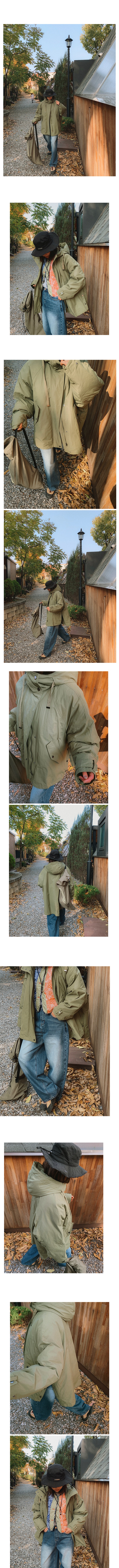 正韓 個性寬鬆版軍綠 連帽側扣鋪棉外套【F62225】 韓國代購