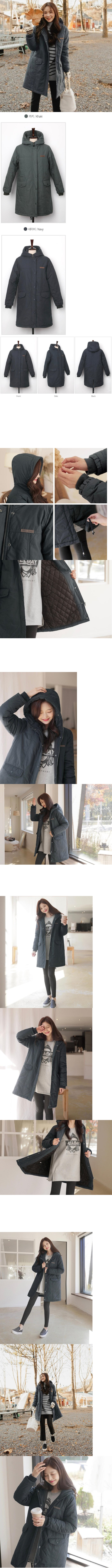 正韓 推薦!好看版型 皮標保暖連帽長版 3盎司鋪棉外套【CB2207】