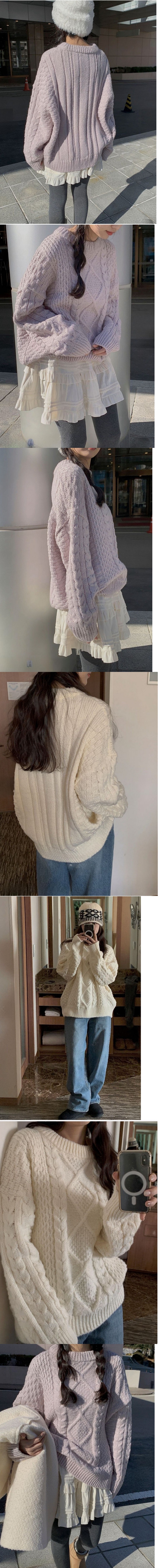 正韓 5色厚實 麻花扭紋編織 針織圓領上衣【C622379