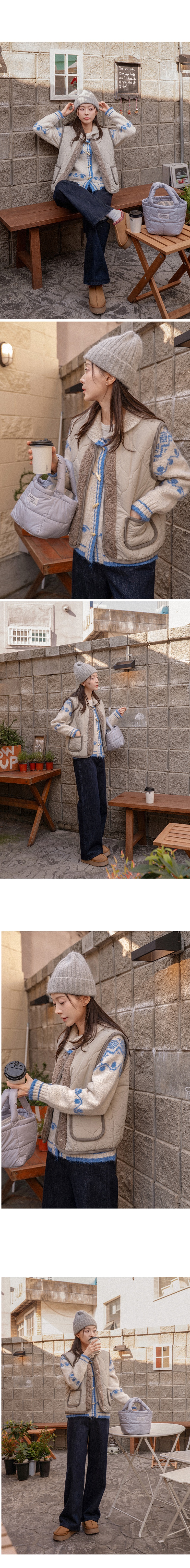 正韓 可愛口袋保暖毛絨 絎縫圓領燈芯絨背心外套【A62306】韓國代購